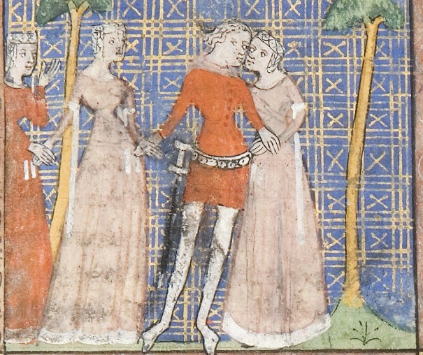 illumanu:
“14th century (ca. 1365), French
University of Chicago Library
MS 1380: Roman de la Rose
fol. 8r
http://roseandchess.lib.uchicago.edu/rose.html
”