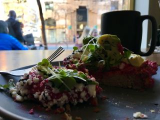 Eating toast on a beautiful San Francisco morning.