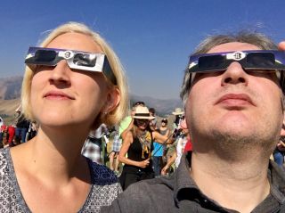 Checked in at Valley View Trail. Hiked up a hill for the eclipse — with Jessica