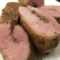 Sous-vide pork tenderloin stuffed with capers and herbs.