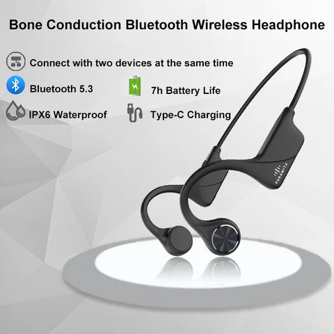 PARAMITA headphone konduksi tulang Bluetooth, earphone nirkabel tahan air Headset olahraga dengan mikrofon untuk latihan lari berkendara