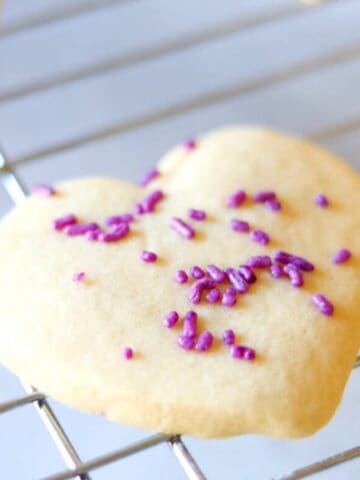 Heart Cut-Out sugar cookie on cooking rack.