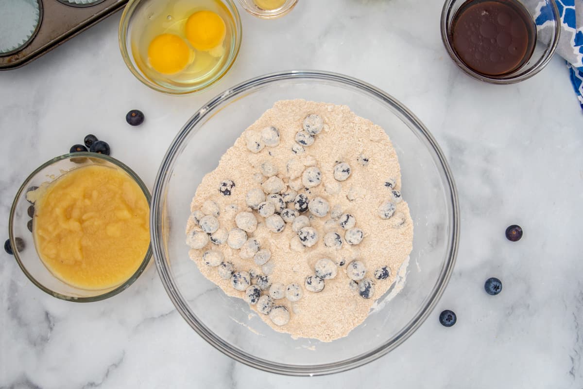 Whole wheat flour tossed with blueberries. 