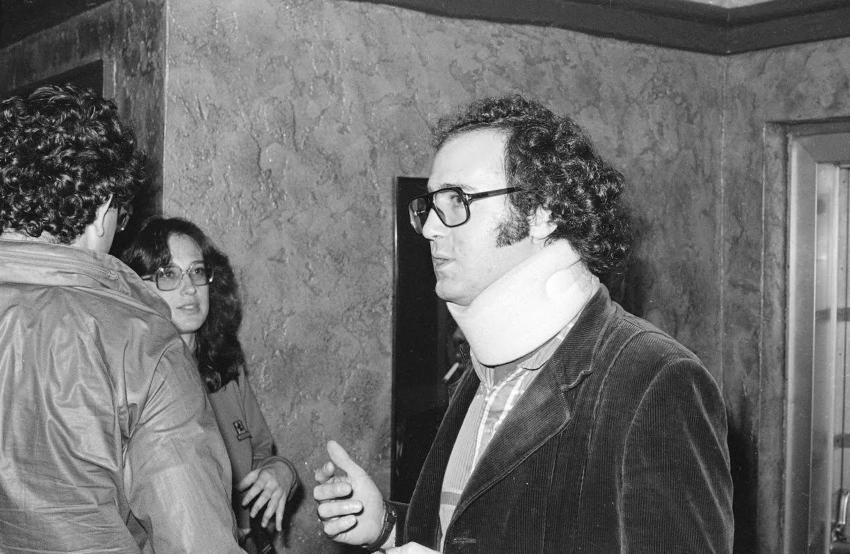 Comedian Andy Kaufman with a neck brace, June, 1982.