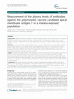 Research paper thumbnail of Measurement of the plasma levels of antibodies against the polymorphic vaccine candidate apical membrane antigen 1 in a malaria-exposed population