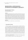 Research paper thumbnail of Biopolitica, istituzioni e sovranità in Roberto Esposito