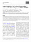 Research paper thumbnail of Political stability, trust and support for public policies: a survey experiment examining source effects for COVID-19 interventions in Australia and Hong Kong