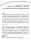 Research paper thumbnail of LA PEDAGOGÍA DE LA TERNURA EN EL PROCESO DE APRENDIZAJE Y ENSEÑANZA EN LA UNIVERSIDAD SALESIANA DE BOLIVIA, SEDE LA PAZ