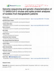 Research paper thumbnail of Genome sequencing and genetic characterization of 17 SARS-CoV-2 viruses and spike protein analyses of isolates from Bangladeshi patients