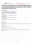 Research paper thumbnail of Outcomes of Medical versus Surgical Management of Incomplete Abortion in Uganda. an Open Labeled Randomized Clinical Trial