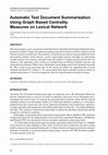 Research paper thumbnail of Automatic Text Document Summarization Using Graph Based Centrality Measures on Lexical Network