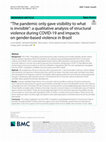 Research paper thumbnail of “The pandemic only gave visibility to what is invisible”: a qualitative analysis of structural violence during COVID-19 and impacts on gender-based violence in Brazil