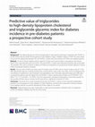 Research paper thumbnail of Predictive value of triglycerides to high-density lipoprotein cholesterol and triglyceride glycemic index for diabetes incidence in pre-diabetes patients: a prospective cohort study