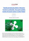 Research paper thumbnail of “LA SANITÀ PRIVATIZZATA DIETRO IL DISASTRO COVID IN LOMBARDIA. ORA QUEL MODELLO RISCHIA DI ESSERE ESTESO A TUTTA L’ITALIA”