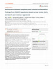 Research paper thumbnail of Relationship between neighbourhood cohesion and disability: findings from SWADES population-based survey, Kerala, India