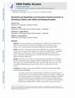 Research paper thumbnail of Sensitivity and Specificity of an Executive Function Screener at Identifying Children With ADHD and Reading Disability