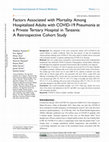 Research paper thumbnail of Factors Associated with Mortality Among Hospitalized Adults with COVID-19 Pneumonia at a Private Tertiary Hospital in Tanzania: A Retrospective Cohort Study