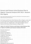 Research paper thumbnail of Nursery And Primary School Business Plan In Nigeria+ Financial Analysis (PDF 2023)