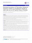 Research paper thumbnail of Decreased prevalence of Plasmodium falciparum resistance markers to amodiaquine despite its wide scale use as ACT partner drug in Zanzibar