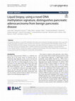 Research paper thumbnail of Liquid biopsy, using a novel DNA methylation signature, distinguishes pancreatic adenocarcinoma from benign pancreatic disease