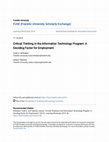 Research paper thumbnail of Critical Thinking in the Information Technology Program: A Deciding Factor for Employment