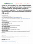 Research paper thumbnail of Survey on Drosophila suzukii and Ceratitis capitata (Diptera: Drosophilidae, Tephritidae) and associated Eucoilinae species (Hymenoptera: Figitidae) in northwestern Argentina. First record of Dicerataspis grenadensis and Leptopilina boulardi as parasitoids of D. suzukii