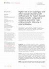 Research paper thumbnail of Higher risk of pre-eclampsia and other vascular disorders with artificial cycle for frozen-thawed embryo transfer compared to ovulatory cycle or to fresh embryo transfer following in vitro fertilization