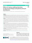 Research paper thumbnail of Effects of various walking intensities on leg muscle fatigue and plantar pressure distributions