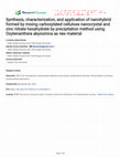 Research paper thumbnail of Synthesis, characterization, and application of nanohybrid formed by mixing carboxylated cellulose nanocrystal and zinc nitrate hexahydrate by precipitation method using Oxytenanthera abyssinica as raw material