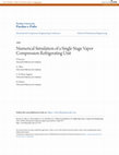 Research paper thumbnail of Numerical Simulation of a Single Stage Vapor Compression Refrigerating Unit