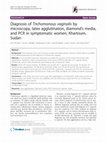 Research paper thumbnail of Diagnosis of Trichomonous vaginalis by microscopy, latex agglutination, diamond’s media, and PCR in symptomatic women, Khartoum, Sudan