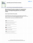 Research paper thumbnail of Hayashi A, Pietrusewsky M. 2023. Discriminant function analysis of craniometric data for distinguishing Japanese and Filipino crania. Australian Journal of Forensic Sciences 55(5):621-644