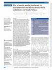 Research paper thumbnail of Use of social media platforms by manufacturers to market breast-milk substitutes in South Africa