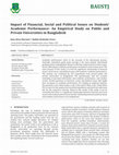 Research paper thumbnail of Impact of Financial, Social and Political Issues on Students’ Academic Performance- An Empirical Study on Public and Private Universities in Bangladesh. Jinia Afroz Sharmin1*, Rabbir Rashedin Tirno2