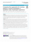 Research paper thumbnail of Comparing three approaches for involving patients in research prioritization: a qualitative study of participant experiences