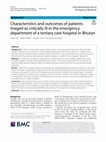 Research paper thumbnail of Characteristics and outcomes of patients triaged as critically ill in the emergency department of a tertiary care hospital in Bhutan