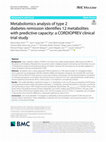 Research paper thumbnail of Metabolomics analysis of type 2 diabetes remission identifies 12 metabolites with predictive capacity: a CORDIOPREV clinical trial study