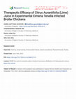 Research paper thumbnail of Therapeutic Efficacy of Citrus Aurantifolia (Lime) Juice in Experimental Eimeria Tenella Infected Broiler Chickens