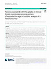 Research paper thumbnail of Factors associated with the uptake of clinical breast examination among women of reproductive age in Lesotho: analysis of a national survey