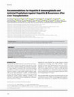 Research paper thumbnail of Recommendations for Hepatitis B Immunoglobulin and Antiviral Prophylaxis Against Hepatitis B Recurrence After Liver Transplantation