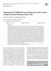 Research paper thumbnail of Exploring Early Childhood Care and Education in the Context of India's National Education Policy-2020