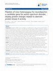 Research paper thumbnail of Platelets of mice heterozygous for neurobeachin, a candidate gene for autism spectrum disorder, display protein changes related to aberrant protein kinase A activity