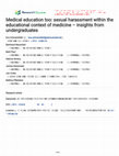 Research paper thumbnail of Medical education too: sexual harassment within the educational context of medicine – insights from undergraduates