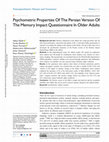 Research paper thumbnail of <p>Psychometric Properties Of The Persian Version Of The Memory Impact Questionnaire In Older Adults</p>