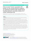 Research paper thumbnail of Time to move? Factors associated with burden of care among informal caregivers of cognitively impaired older people facing housing decisions: secondary analysis of a cluster randomized trial