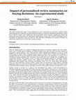 Research paper thumbnail of Impact of personalized review summaries on buying decisions: An experimental study