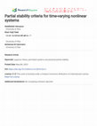 Research paper thumbnail of Partial stability criteria for time-varying nonlinear systems