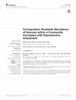 Research paper thumbnail of Corrigendum: Roadside Abundance of Anurans within a Community Correlates with Reproductive Investment