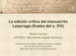 Research paper thumbnail of 2011 - La edición crítica del manuscrito Lazarraga (finales del s. XVI)