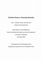 Research paper thumbnail of Families Choices: Choosing School (S)